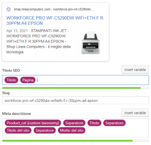 esempio seo arca to woocommerce